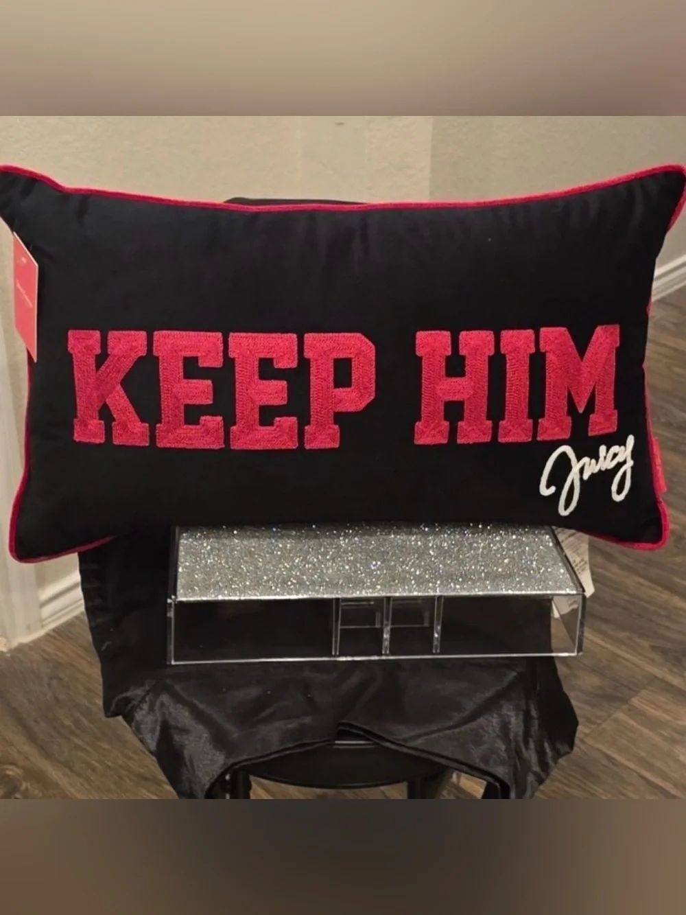 BNWT Juicy Couture Home Keep Him, Dump Him Reversible Decorative Accent Pillow